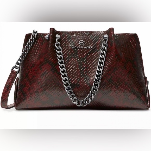 Michael Kors Handbags - Michael Kors Zena Small Convertible Chain Messenger Merlot Snakeskin